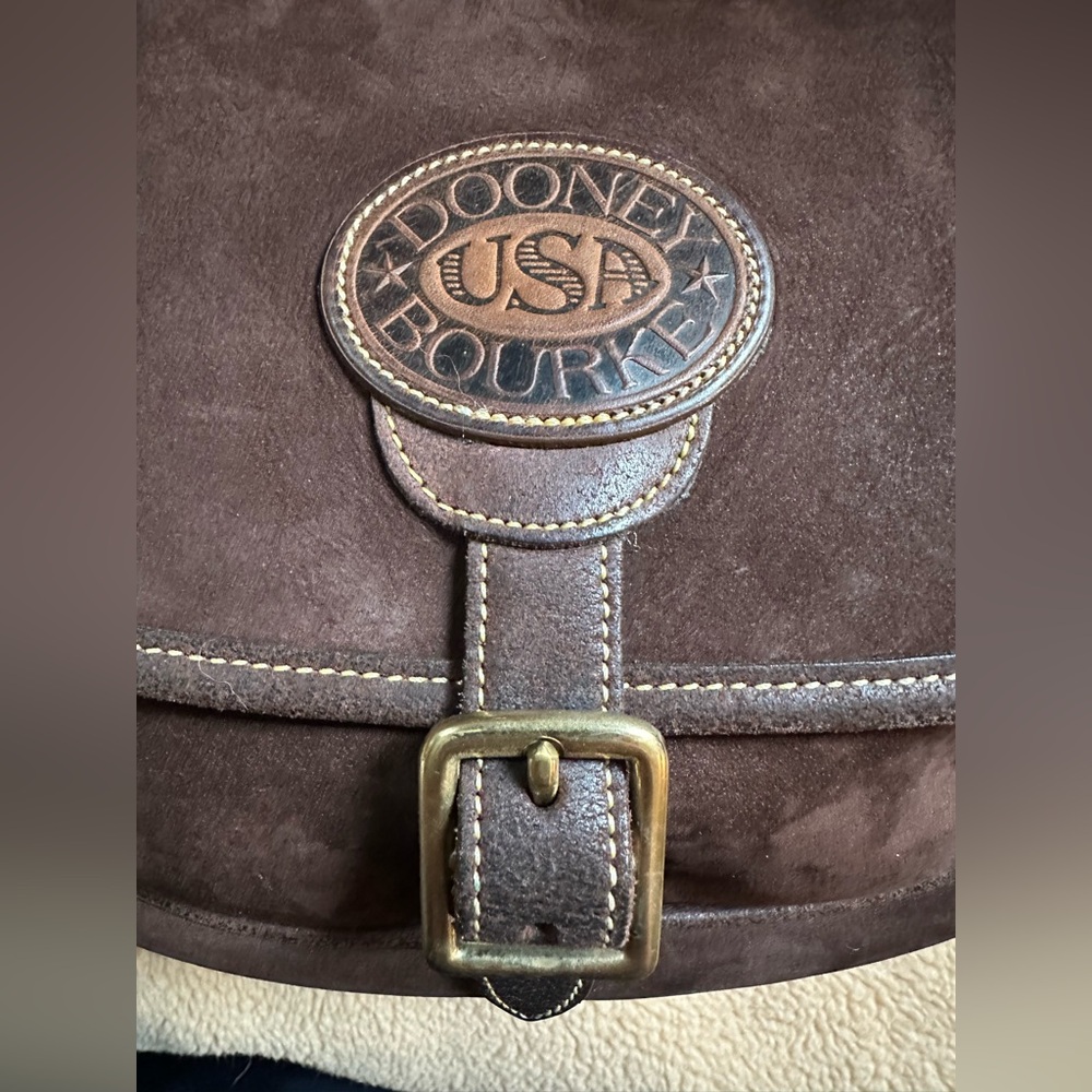 Dooney & Bourke Vintage Brown Suede Leather Saddle bag crossbody purse - Picture 3 of 11